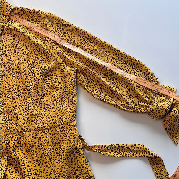 NY & Co. Yellow Cheetah Print, Lined, Long Sleeve Button Down Maxi Dress- L - Picture 7 of 10